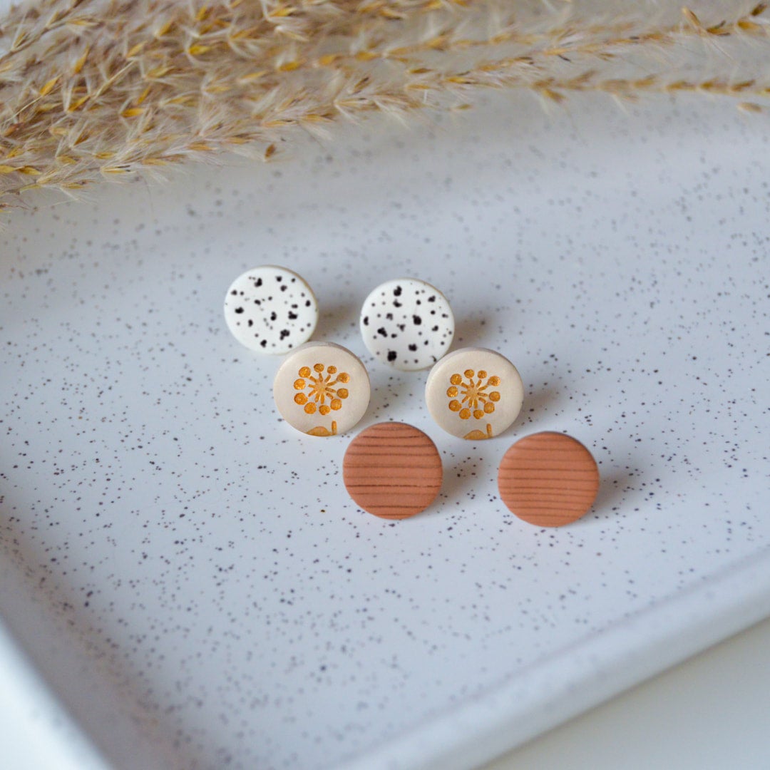 Polymer Clay Earth Speckle Stud Set Earrings Clay and Jewel