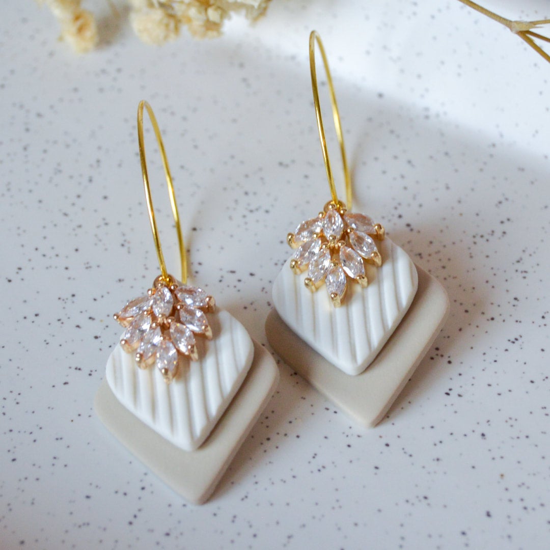 Autumn Diamond Polymer Clay Hoop Earrings Stone Clay and Jewel