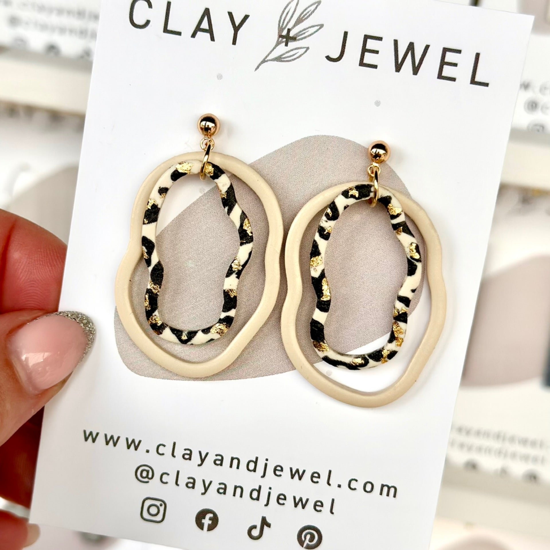 Zara Polymer Clay Leopard Print Double Hoop Ball stud Earrings