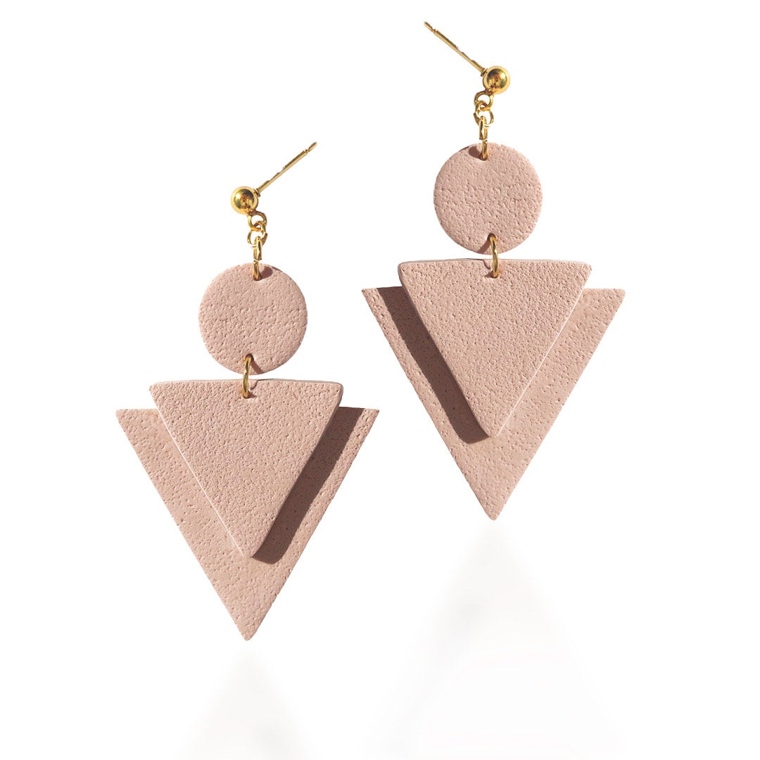 Triangle clay earrings sales